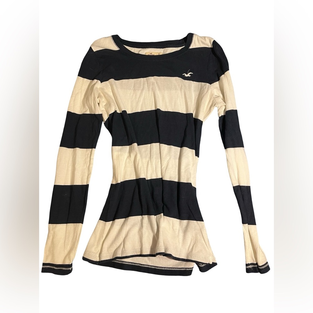 Hollister Black and White Striped Long Sleeve Tee